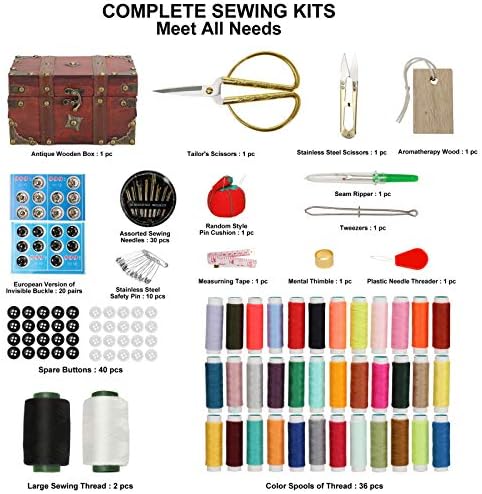 MKNZOME Wooden Sewing Basket - Sewing Box with Supplies for Travel Home - Image 3