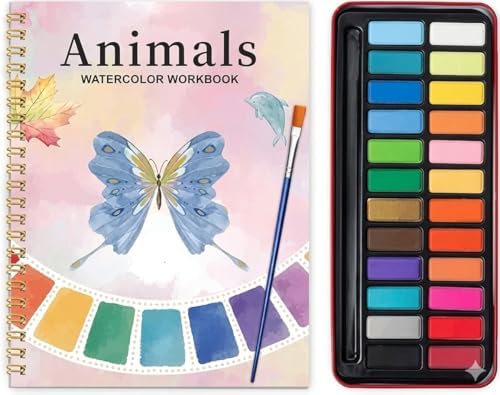 Watercolor Workbook for Beginners - 24 Colors Paint Set & Coloring Book, All-in-One Watercolor Painting Kit, Artistic Exploration Gift for Adults and Teens (Animals) by Unknown