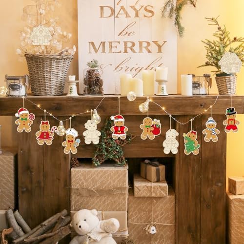 80PCS Wooden Christmas Ornaments to Paint, 8 Styles DIY Blank Unfinished Wood Gingerbread Man Cutouts Ornament for Crafts Winter Hanging Decorations - Image 5