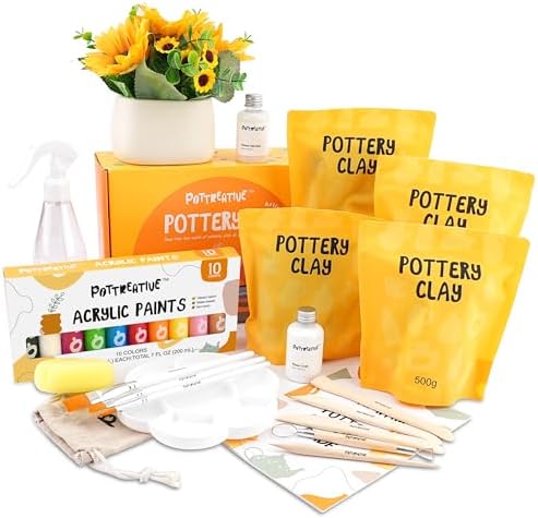 POTTREATIVE Air Dry Clay Kit for Adults, Pottery Starter Kit with Tools & Guide, DIY Craft Kit for Beginners, Date Night Activity, Art Hobby Gift Set by POTTREATIVE