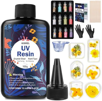 KISREL UV Resin Jewelry Making Kit,100g Crystal Clear UV Resin by KISREL