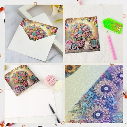 Tontut 6 Pieces Diamond Art Painted Greeting Cards, Flower Basket Gift Butterfly 5D DIY Special Shape Diamond Card Creative Gifts, Christmas Thanksgiving Greeting Card Congratulation - Image 4