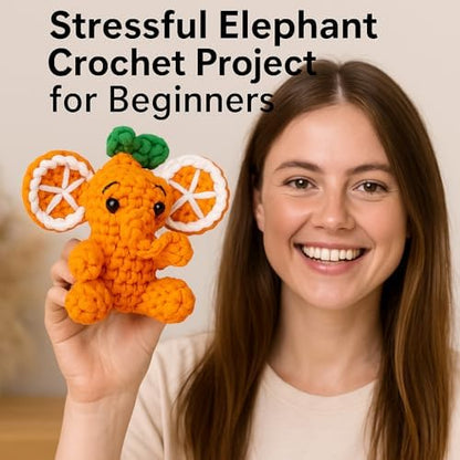 Elephant Crochet Kit for Beginners, Learn to Crochet Starter Set with Step-by-Step Video Tutorial & Crocheting Manual, Easy Yarn Knitting Project for Adult & Kid 12+, Stuffed Animal Doll for Xmas Gift - Image 6