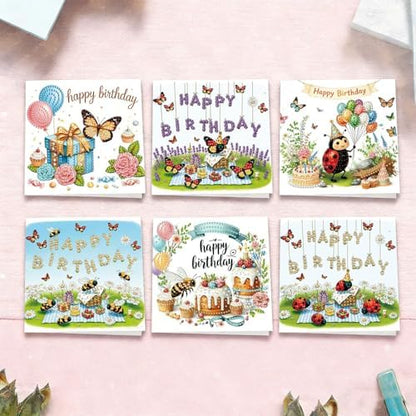 6Pcs Greeting Card DIY Diamond Art Painting Greeting Cards Special Shaped Holiday Blessing Folding Card Kit with Envelopes Arts Crafts for Birthday Festival-Insect - Image 5