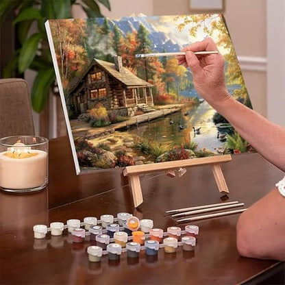 MaiMMaledy Paint by Numbers Kit for Adults Beginners 8Wx12L inch Canvas Pictures with Framed Drawing Painting Works with Wooden Triangle Easel Acrylic Pigment Vase Decoration Riverside Scenery - Image 2