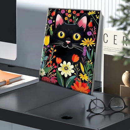 JOOZ Paint by Numbers Kit for Adults with Frame, Black Cat Paint by Number with Easel, DIY Flowers Oil Painting by Numbers Black Cat, Easy Adult Paint by Number Kits Canvas for Wall Decor 8x12 Inch - Image 3