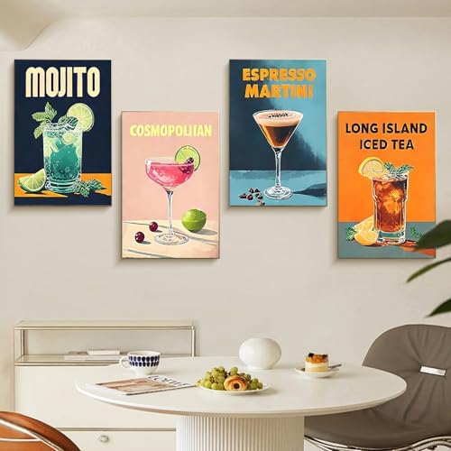4 Pack Framed Paint by Numbers Kit for Adults Cocktail with Wooden Easel - Image 6