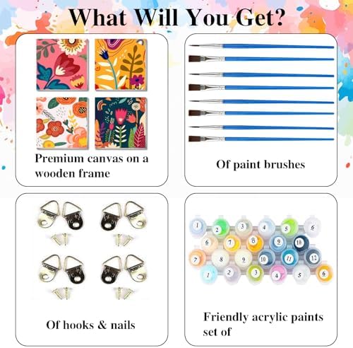 eimivrc 4 Pack Paint by Numbers Kit for Adults Framed,Flowers Paint by Numbers for Adults Beginner,DIY Acrylic Oil Painting for Home Wall Decor(8x8inch) - Image 5
