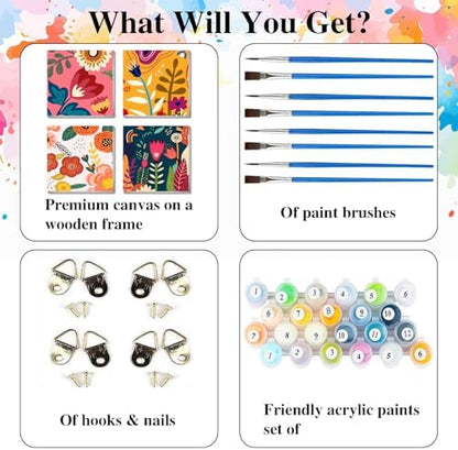 eimivrc 4 Pack Paint by Numbers Kit for Adults Framed,Flowers Paint by Numbers for Adults Beginner,DIY Acrylic Oil Painting for Home Wall Decor(8x8inch) - Image 5