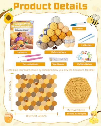 Arborthread Crochet Blanket Kit for Beginners, Honeycomb Crochet Kit - Image 3