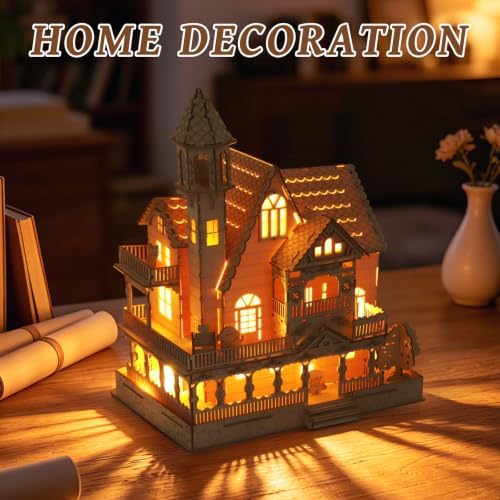 3D Wooden Puzzle for Adult, DIY Countryside Cottage Model Kit w/Spark Light - Image 7