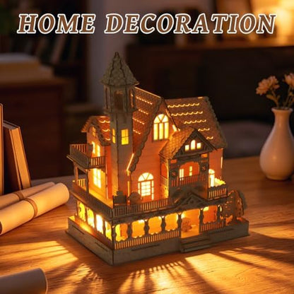 3D Wooden Puzzle for Adult, DIY Countryside Cottage Model Kit w/Spark Light - Image 7