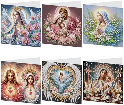 6 Pcs 5D Rhinestone Painting Greeting Cards Kits, Handmade Diamond Art Greeting Cards with Envelopes Holographic Laser Effect DIY Diamond Art Crafts Birthday Cards for Festival Celebrations (Religion) by antor