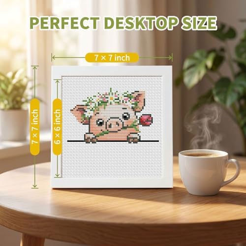 Cute Pig Stamped Cross Stitch Kits for Beginners Adults with Framed - Image 3