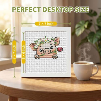 Cute Pig Stamped Cross Stitch Kits for Beginners Adults with Framed - Image 3