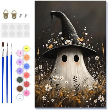 NAIMOER Halloween Paint by Numbers Kits for Adults Beginner with Wooden Framed, Ghost Flower Color by Numbers on Canvas Painting Kits for Adults, Easy Paint DIY Acrylic for Home Wall Decor 8X12 Inch by NAIMOER