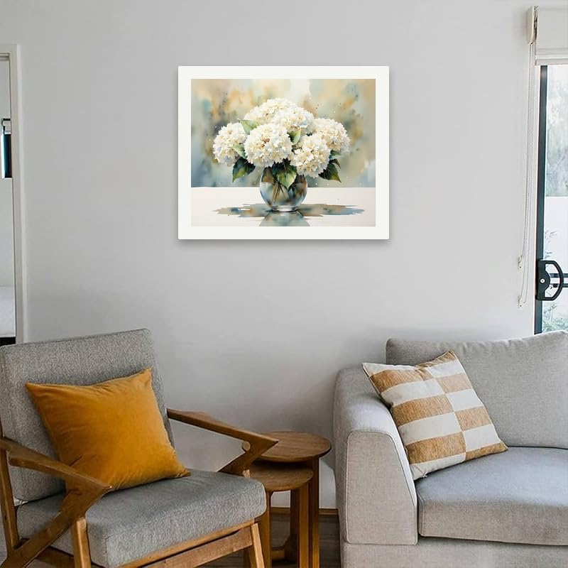 TAOPAOLAB Floral Bouquet Paint by Numbers Kit for Adults - DIY White Hydrangeas in Glass Vase Painting on Canvas 16x20 Inches, Acrylic Paint Set, Suitable for Beginners, for Home Decoration or Gifts - Image 4