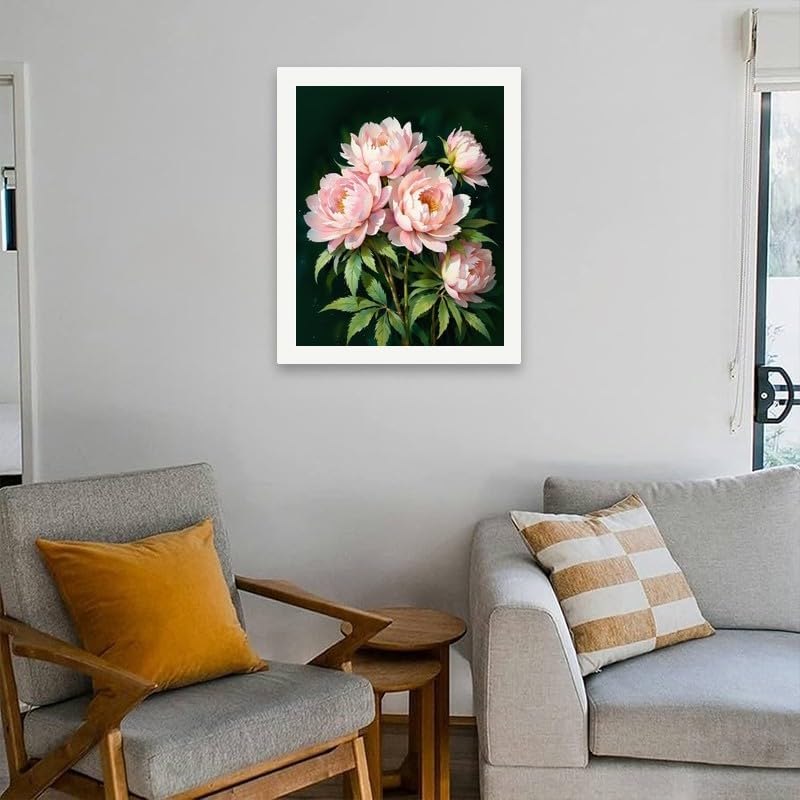 Floral Art Paint by Numbers Kit for Adults - DIY Pink Peonies Bouquet Painting on Canvas 16x20 Inches, Acrylic Paint Set, Suitable for Beginners, Elegant Art for Home Decoration or Gifts. - Image 4