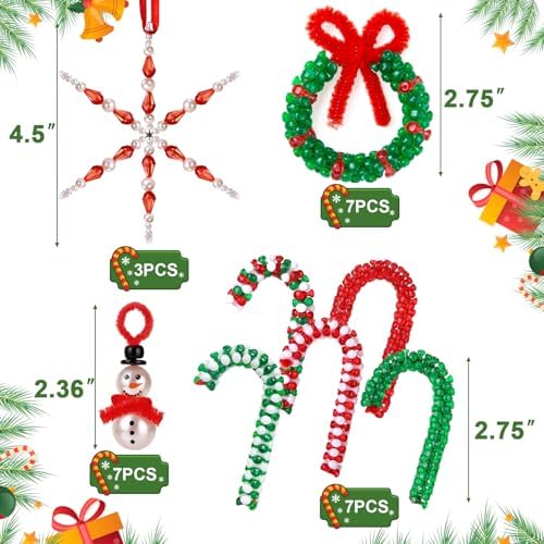 LIHAO Christmas Crafts for Adults Kids, 24 Sets Christmas Beaded Ornaments Kits to Make Snowman/Wreath/Candy Cane/Snowflake Xmas Tree Holiday Decorations(Assembly Needed) - Image 2