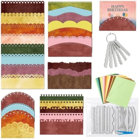 Artistic Lace Cutting Die 6 Styles Lace Trim Die Cuts Stencils with 15 Scrapbook Paper Pads & Tweezers, All-in-One Craft Kit for DIY Scrapbooking Birthday Greeting Card Album Photo Decor by DELORIGIN