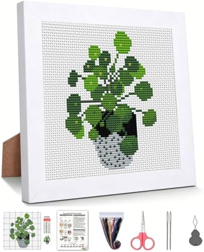 Potted Plant Stamped Cross Stitch Kits for Beginners Adults with Framed by WUSARPLY