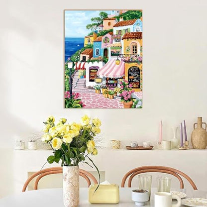 Coastal Village Town Paint by Numbers Kit for Adults Canvas, Frameworkless - Image 6