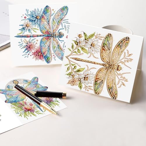 Tontut 6pcs 5D DIY Diamond Painting Kit Greeting Card,Diamond Handmade Greeting Card with Envelope, Holiday Gift Congratulations Colourful Dragonfly - Image 6