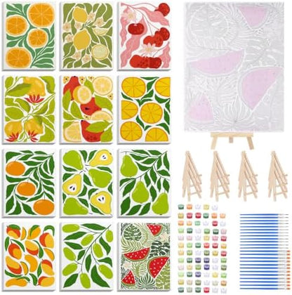 RoundFunny 12Set Paint by Numbers Kit for Adult Summer Fruit Painting 8x10 by RoundFunny