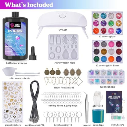 LET'S RESIN 250g UV Resin Jewelry Making Kit, 153Pcs Starter Kit with Light - Image 2