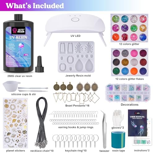 Bundle 153Pcs UV Resin Jewelry Making kit with Light and 10 Colors Pearlescent UV Resin - Image 2