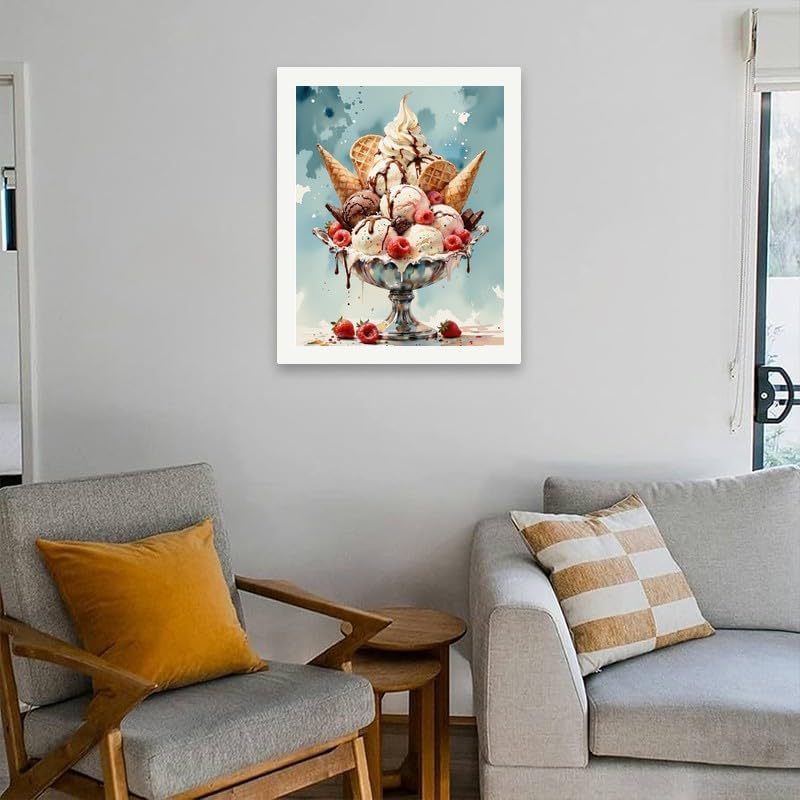 Dessert Art Paint by Numbers Kit for Adults - DIY Ice Cream Sundae with Berries and Waffles Painting on Canvas 16×20 Inches, Acrylic Paint Set for Beginners, Art for Home Decoration or Gifts - Image 4