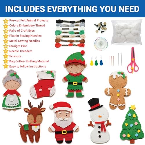 Craftorama Sewing Kit for Kids, Fun and Educational Christmas Craft Set for Boys and Girls Age 7-12, Sew Your Own Felt Christmas Set Craft Kit for Beginners, 165 Piece Set - Image 2