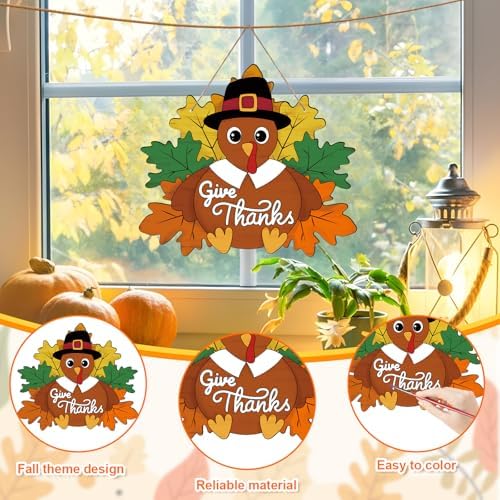 Sereliy 24 Pcs Thanksgiving Wreath Crafts, Color Your Own Turkey Crafts, DIY Paper Thanksgiving Wreath for Classroom Activities Fall Theme Games. (Turkey) - Image 3