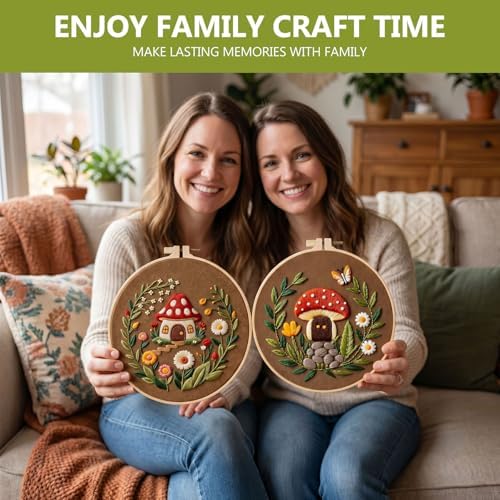 Santune 3 Pack Embroidery Kit Cross Stitch Needlepoint Kits for Beginners Adult Needle Point Sets with Mushroom & Horse Embroidery Patterns, Includes Step-By-Step Instructions & Accessories - Image 7