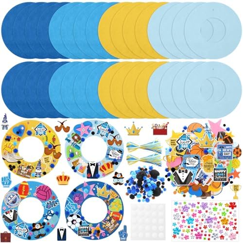 Wavwavw 472 Pcs Father's Day DIY Craft Kits Father Day Wreath Craft Kit Happy Wreath Arts Decoration with Crown Tie Trophy Ball Toolbox Stickers for Party Supplies - Image 6