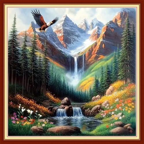 Redxing Stamped Cross Stitch Kits Embroidery kit for Beginners Adults Full Range of Embroidery Patterns Starter Kits DIY Printed Cross Stitch Kits Needlepoint Kits 11CT-Forest Landscape 18x18 inchs by RedxingStampedCrossStitchK