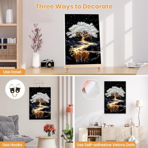 MXJSUA White Tree Framed Paint by Numbers for Adults Beginners, Easy Adults' Paint-by-Number Kits on Canvas with Easel, Acrylic Number Painting Crafts Gifts for Home Decor, 8x12 inch - Image 2