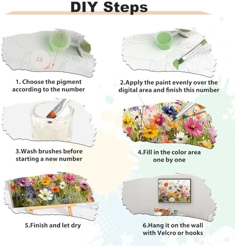 EOBROMD Framed Paint by Numbers Kits for Adults Wild Flowers, DIY Painting Kits for Adults Beginner, Painting on Stretched Canvas Oil Paint by Numbers for Home Decor Gift 16x12inch - Image 6