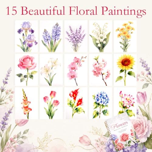 Watercolor Workbook for Beginners, 15 Beautiful Flower Water Coloring Book, Includes 24 Water Colors Workbooks Paint Set, Relaxing Art Projects and Creative Gift for Adults & Teen - Image 3
