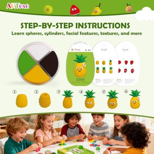 ARTPAR Air Dry Clay Kit for Kids - 12 Fruit DIY Modeling Magic Clay Sets - Image 4