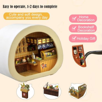 3D Wooden Book Stand Puzzle DIY Dollhouse Wood Nook Model Building Kit with LED Light for Adults to Build Creativity Christmas Halloween - Image 4