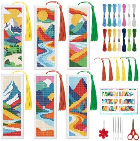 INFUNLY Mountain Cross Stitch Bookmark Kit 10x7.7 Nature Scenery Needlework Bookmark Set River Mountains Cross Stitch Bookmarks Kit DIY Sunset Embroidery Bookmarks Kit for Book Lovers Craft Gift by INFUNLY