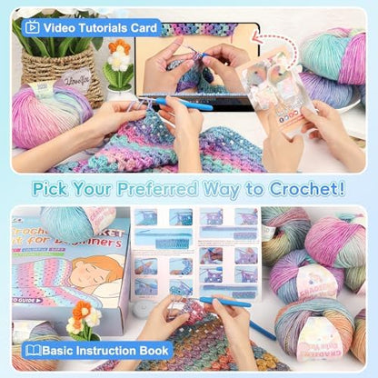Aeelike Crochet Blanket Kit for Beginners, Easy Blanket Crochet Kits, Blue - Image 4