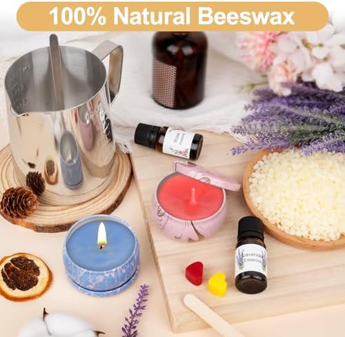 Candle Making Kits for Adults, Candle Making Supplies Accessory for Beginner, DIY Scented Candle with Beeswax, Essential Oil, Wicks, Wax Melting Pot, Moulds, Candle Jars, Dye, Make Your Own Candle - Image 4