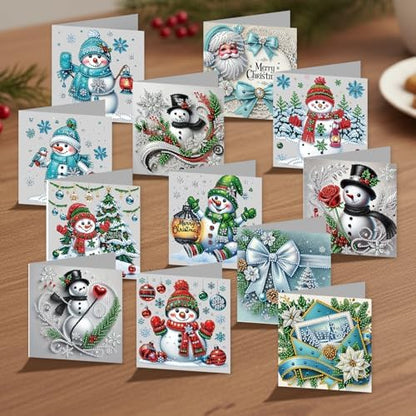 12Pack Flower Diamond Painting Greeting Card Kits DIY 5D Diamond Art with Envelopes & Rhinestones,Christmas Creative Birthday Gifts for Adults, Family, Friends (Snowman) - Image 4