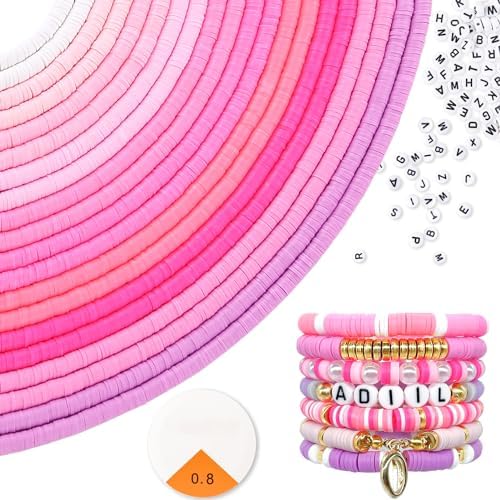 ADIIL 7200pcs Clay Beads Bracelet Making Kit, 6mm Polymer Heishi Beads for Jewelry Making, Friendship Bracelet Kit Birthday Gift for Adults Hot Pink by ADIIL
