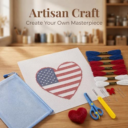 17Pcs American Heart 18 Mesh Needlepoint Canvas Kit for Beginners Adults - Image 4