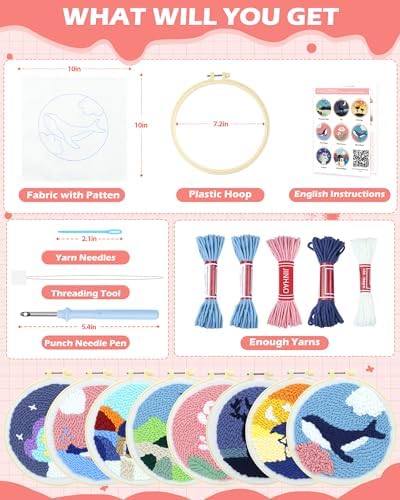 FIVEIZERO Yarn Punch Needle Craft Kit for Beginners,Blue Whale Pattern - Image 2