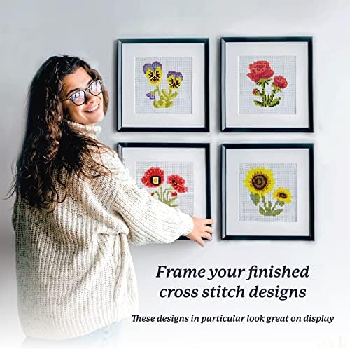 Kraftex Stamped Cross Stitch Kits for Beginners (Flower Theme - 6.75 Inch - 4 Pack 1 x Embroidery Hoop) Embroidery Needlepoint Patterns for Adults, Includes Poppy, Rose, Sunflower and Pansy - Image 5