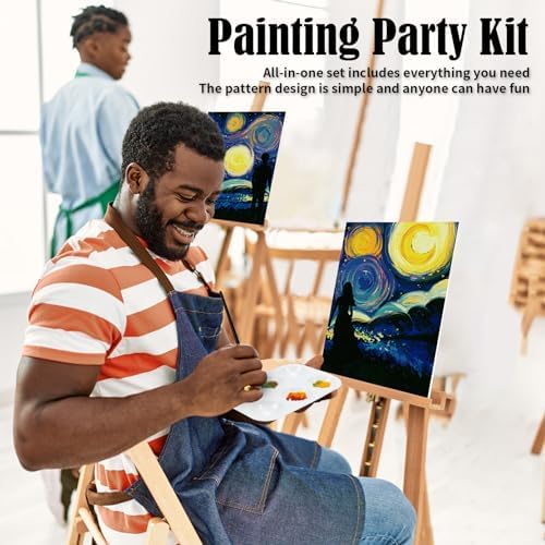 VOCHIC 4 Pack Sip and Paint Kit Pre Drawn Canvas Painting for Adults, Couples Date Night Games Painting Kit Valentine Christmas Room Decor Gift Party Supplies Favor(8x10) - Image 2